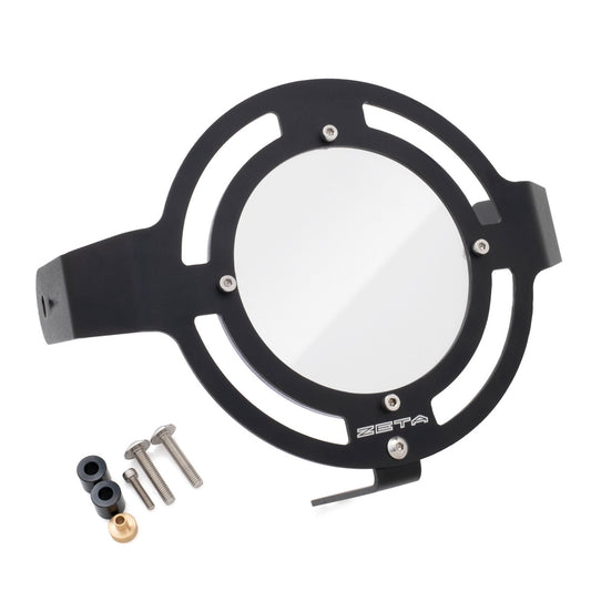 ZETA headlight guard for Yamaha Monkey 125, black metal protective cover with mounting brackets, part number ZE52-4200.