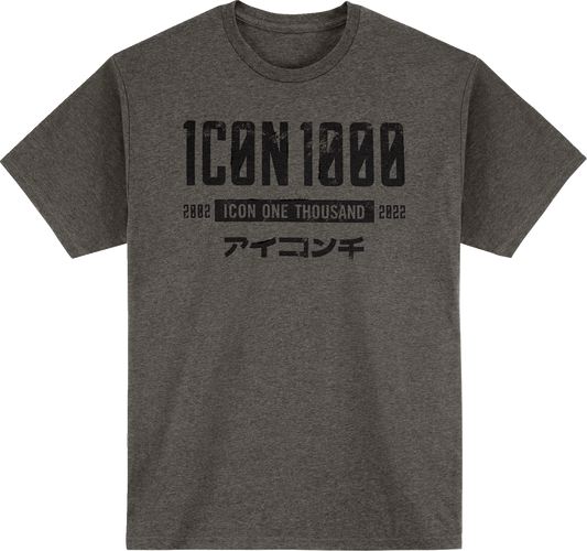 Gray ICON Slabtown Memento T-Shirt by Bill's Exhausts, medium size, featuring a graphic design on the front.