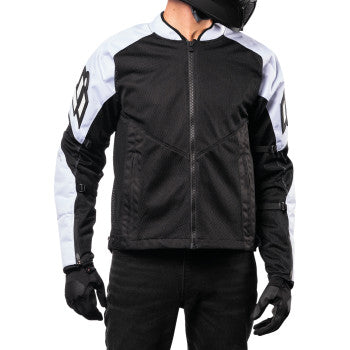 Bill's Exhausts ICON Mesh AF™ jacket in black and white, small size, showcasing lightweight, breathable jacket design with mesh panels.
