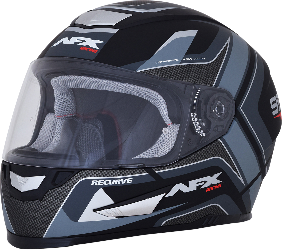 Bill's Exhausts AFX FX-99 Helmet Recurve style in matte black and gray, large size, with aerodynamic design and adjustable strap
