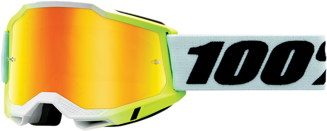Bill's Exhausts 100% Accuri 2 Dunder goggles with clear lenses and adjustable strap, designed for eye protection and comfort.