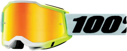 Bill's Exhausts 100% Accuri 2 Dunder goggles with clear lenses and adjustable strap, designed for eye protection and comfort.