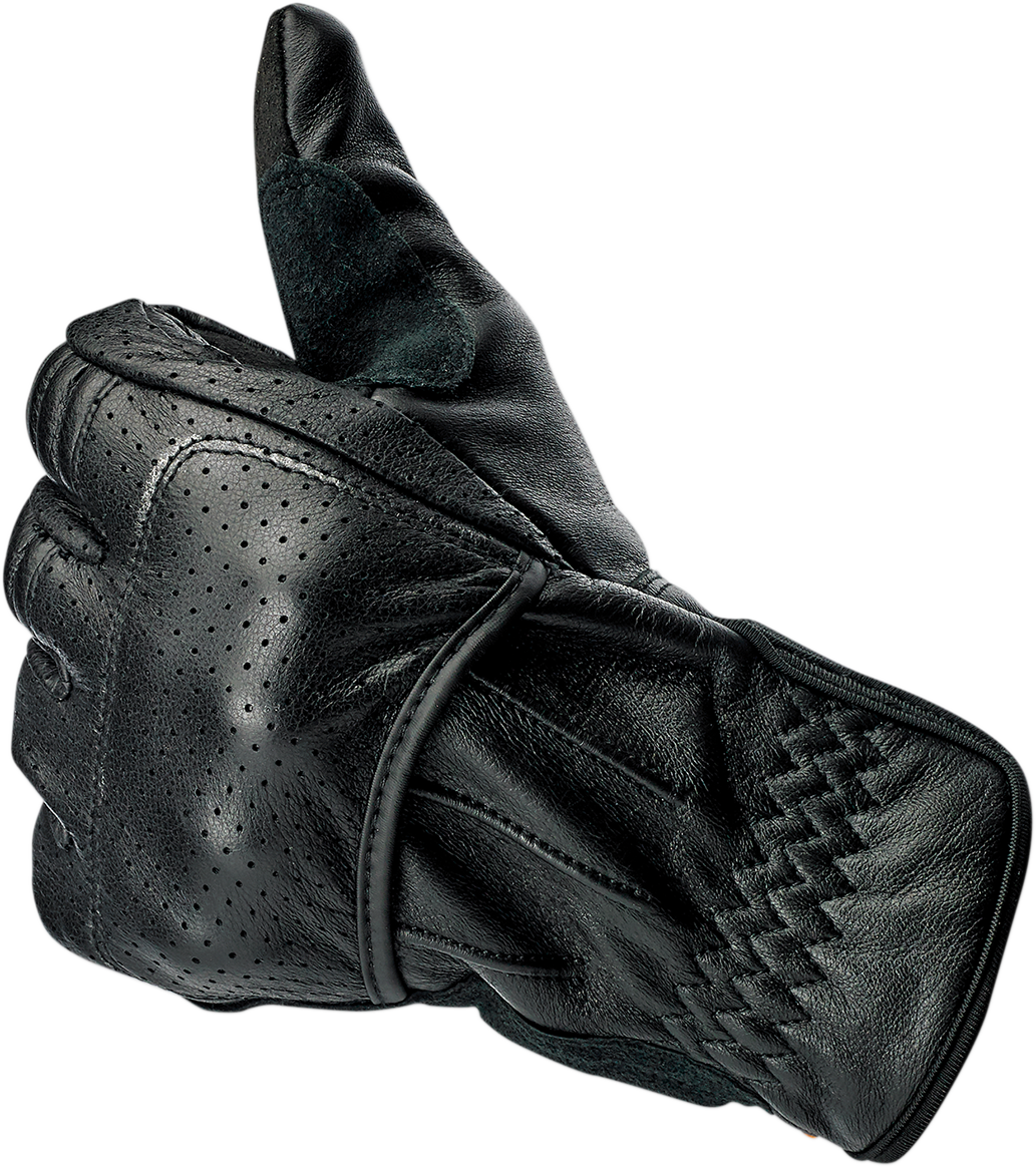 Black BILT WELL Borrego gloves in XL size, featuring durable leather construction and detailed stitching.