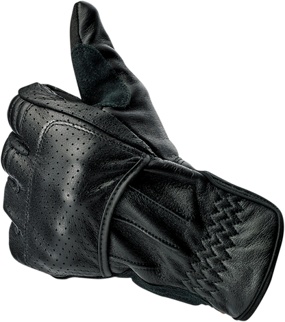 Black BILT WELL Borrego gloves in XL size, featuring durable leather construction and detailed stitching.