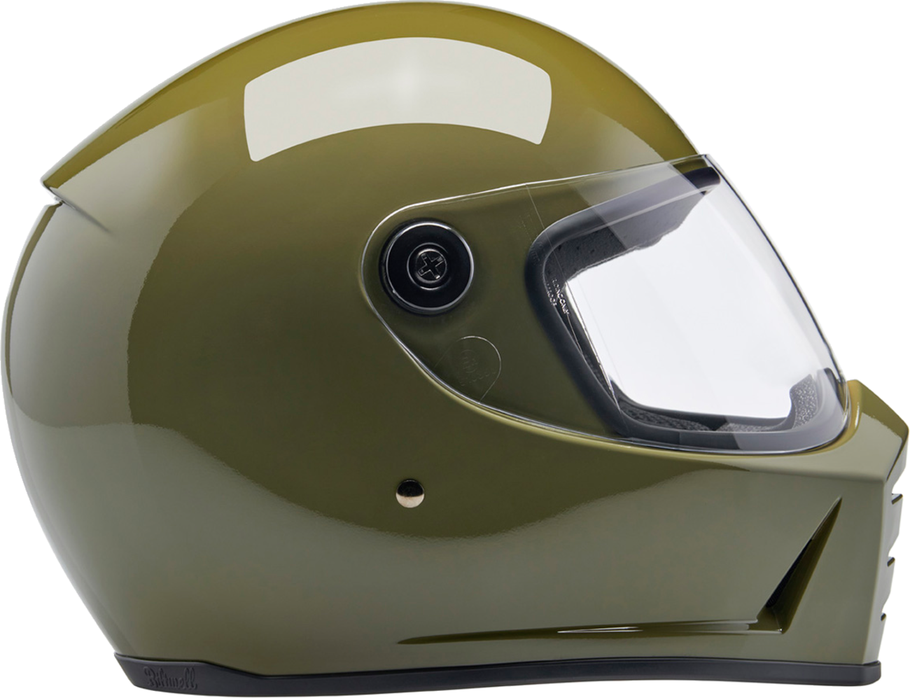 BILTwell Lane Splitter helmet in gloss olive green, large size, motorcycle helmet with aerodynamic design and secure strap