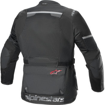Alpinestars Andes Air Drystar jacket in black, large size, shown with detailed view of the motorcycle jacket's material and design