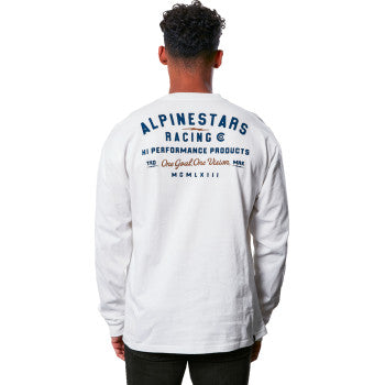 White ALPINESTARS REP long-sleeve T-shirt in 2XL, featuring the brand logo, displayed flat on a neutral background.