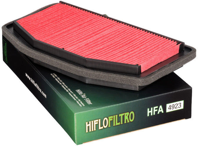 HIFLOFILTRO HFA4923 air filter for high-performance motorcycle engines, showing the clean, replaceable filter element.
