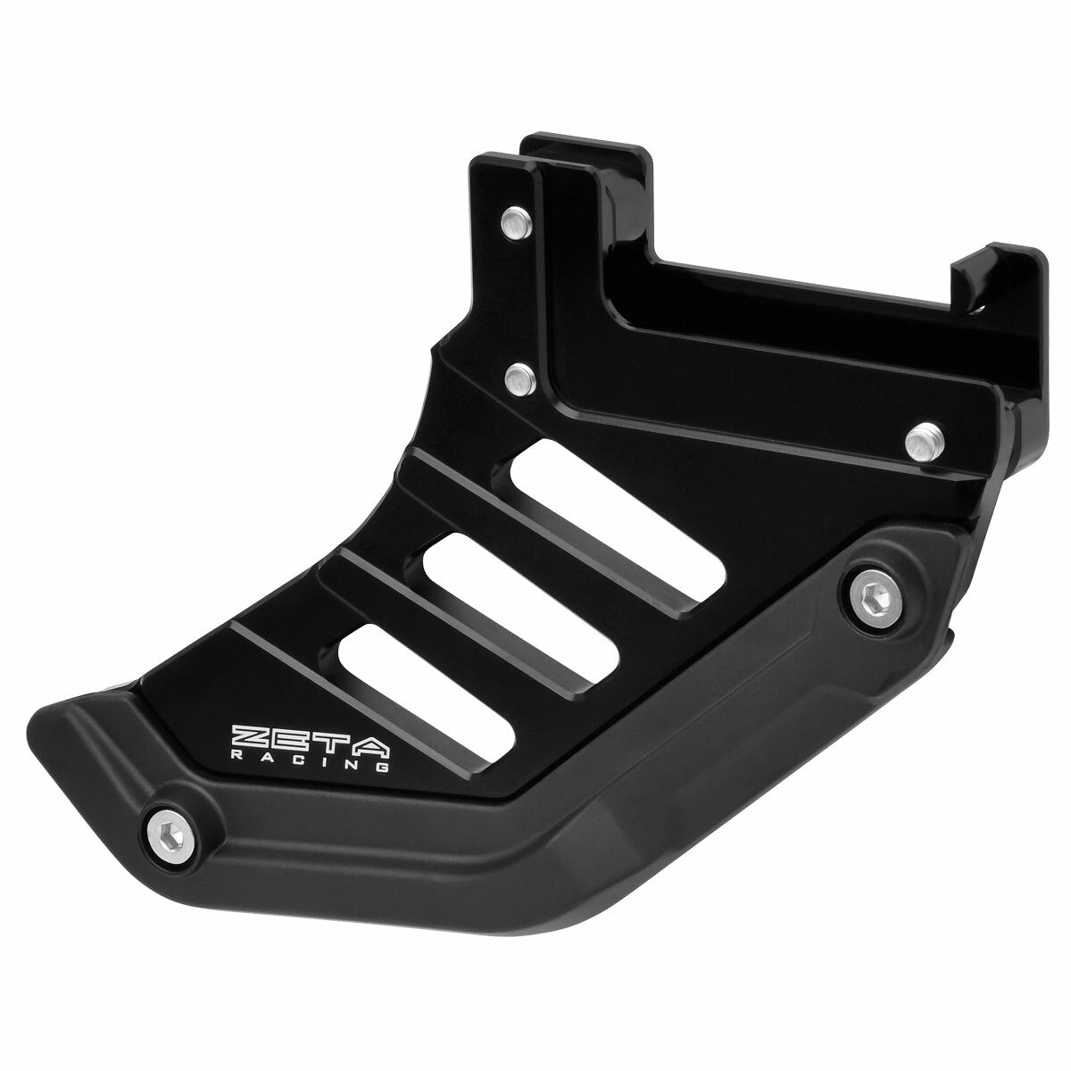 ZETA rear disc guard for ZE52-5100 mountain bike, aluminum impact protection with polyurethane bumper, mounted on bike wheel