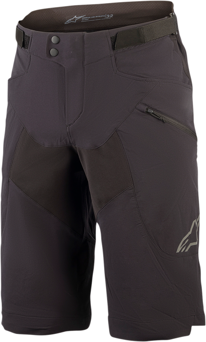 Alpinestars Drop 6.0 Shorts in black, US 36, displayed on a hanger, featuring durable fabric and athletic design.