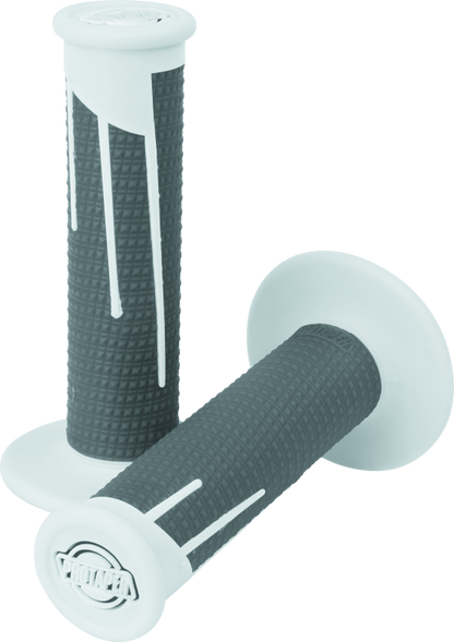 ProTaper full diamond clamp-on motorcycle grips in white and dark gray with textured surface for improved grip.