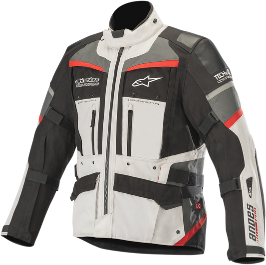 Alpinestars Andes Pro Drystar jacket in gray, black, and red, small size, featuring protective design and durable materials.