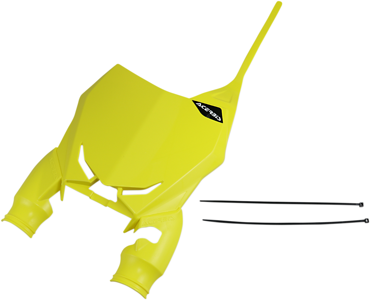 Yellow ACERBIS Raptor number plate body for motorcycles, featuring bold black numbering on a bright yellow background.