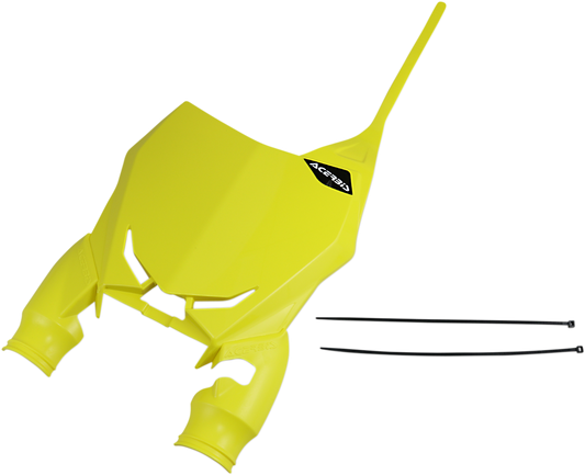 Yellow ACERBIS Raptor number plate body for motorcycles, featuring bold black numbering on a bright yellow background.