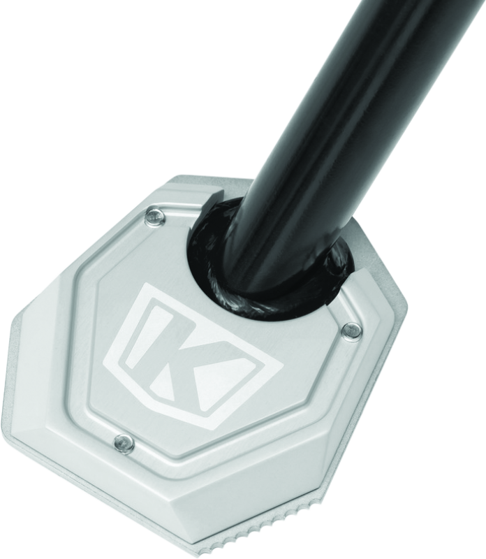 Kuryakyn Lodestar Kickstand Shoe for BMW R1200GS with tire bead breaking tool, providing enhanced stability and support.