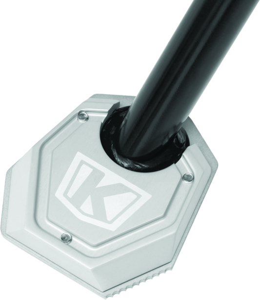 Kuryakyn Lodestar Kickstand Shoe for BMW R1200GS with tire bead breaking tool, providing enhanced stability and support.