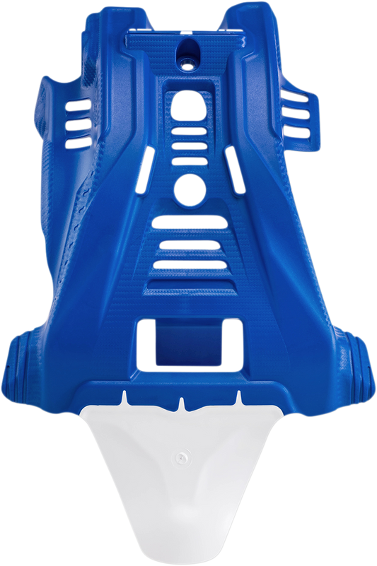 Blue and white ACERBIS skid plate for Yamaha YZ 125 motorcycle, body protection part with brand details.
