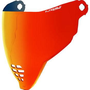 Blue ICON FliteShield™ Airflite shield in Calypso Red with clear visor, designed for motorcycle helmets.