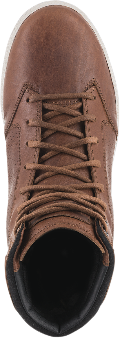 Alpinestars J-Cult Drystar® shoes in brown with black accents, US size 7, featuring a sturdy motorcycle shoe design with branding.