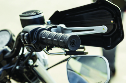 Kuryakyn Dillinger motorcycle grips with dual cables in satin black, featuring a sleek, textured design for cruiser bikes.
