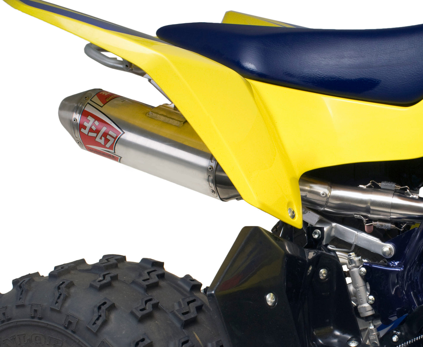 YOSHIMURA Signature RS-2 full UTV exhaust system with polished metal finish and branded Yoshimura logo, designed for performance.