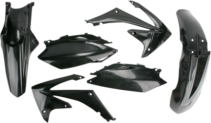 ACERBIS standard replacement black body kit for motorcycles, showing the sleek, assembled black body panels.