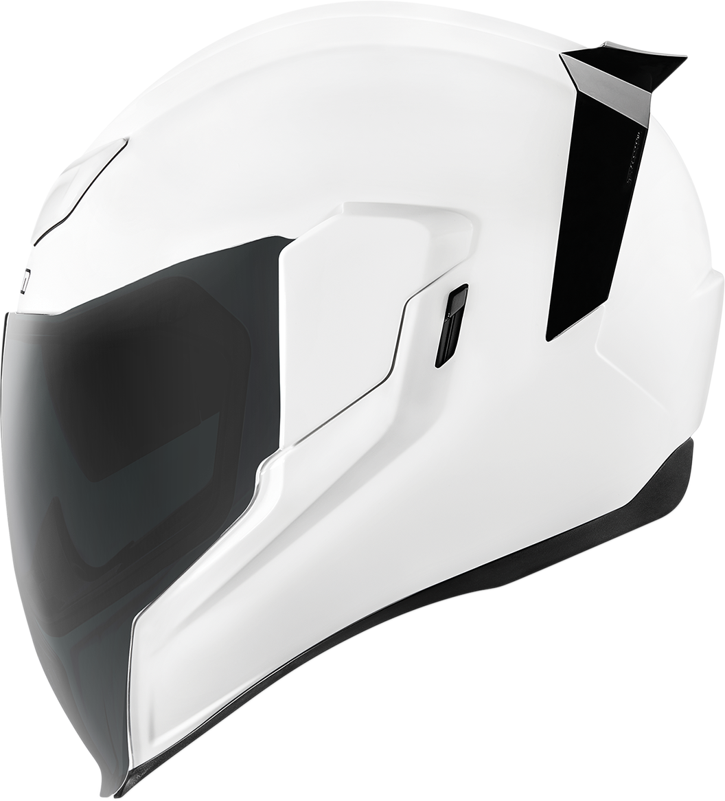 White ICON Airflite™ helmet with gloss finish, small size, displayed with clear visibility of the helmet's sleek design.