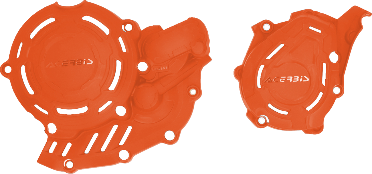 A bright orange ACERBIS X-Power Kit body for HUS/KTM 2023 motorcycle, designed by Bill's Exhausts.