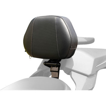 Black Show Chrome Ballistic Driver Backrest for Ryker 900 (2019-2024), featuring padded cushion and mounting hardware.