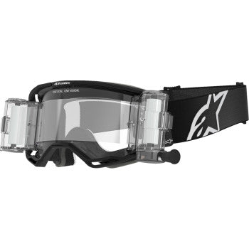 Bill's Exhausts Alpinstars Vision 8 Roll-Off Goggle in black with clear lenses, designed for motocross or off-road riding.