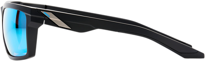 Bill's Exhausts 100% Daze sunglasses in matte black with blue mirror lenses, showcasing stylish eyewear design.