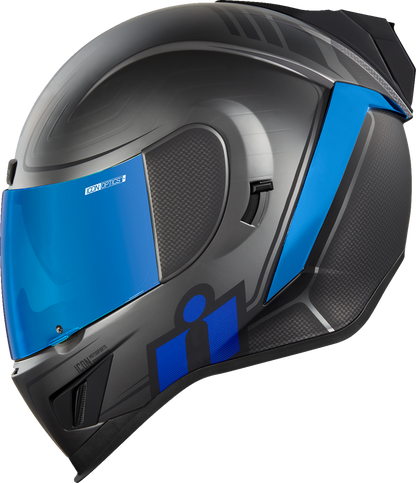 Blue ICON Airform™ Helmet Resurgent XS with aerodynamic design and ventilation openings for motorcycle riding.