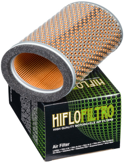 HIFLOFILTRO HFA6504 air filter for high-performance engines, shown in close-up view with clean, fresh filter media.