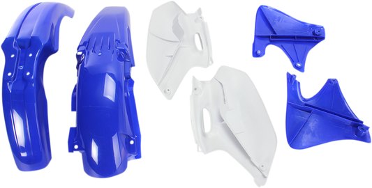 A close-up of the ACERBIS standard replacement body kit in OEM design, featuring the body parts for motorcycle customization.
