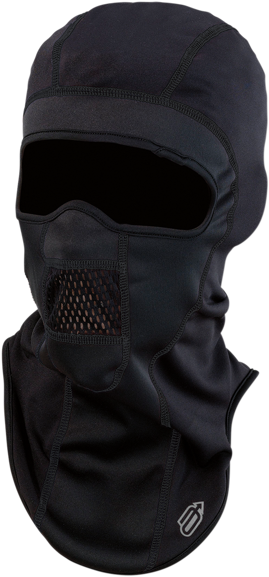 Black ARCTIVA Balaclava WindShield by Bill's Exhausts, large/XL size, showing the snug fit and wind-resistant fabric design.