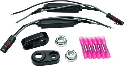 Kuryakyn Kellerman turn signal adapter kit for BMW motorcycles, showing wiring and connectors for easy installation.