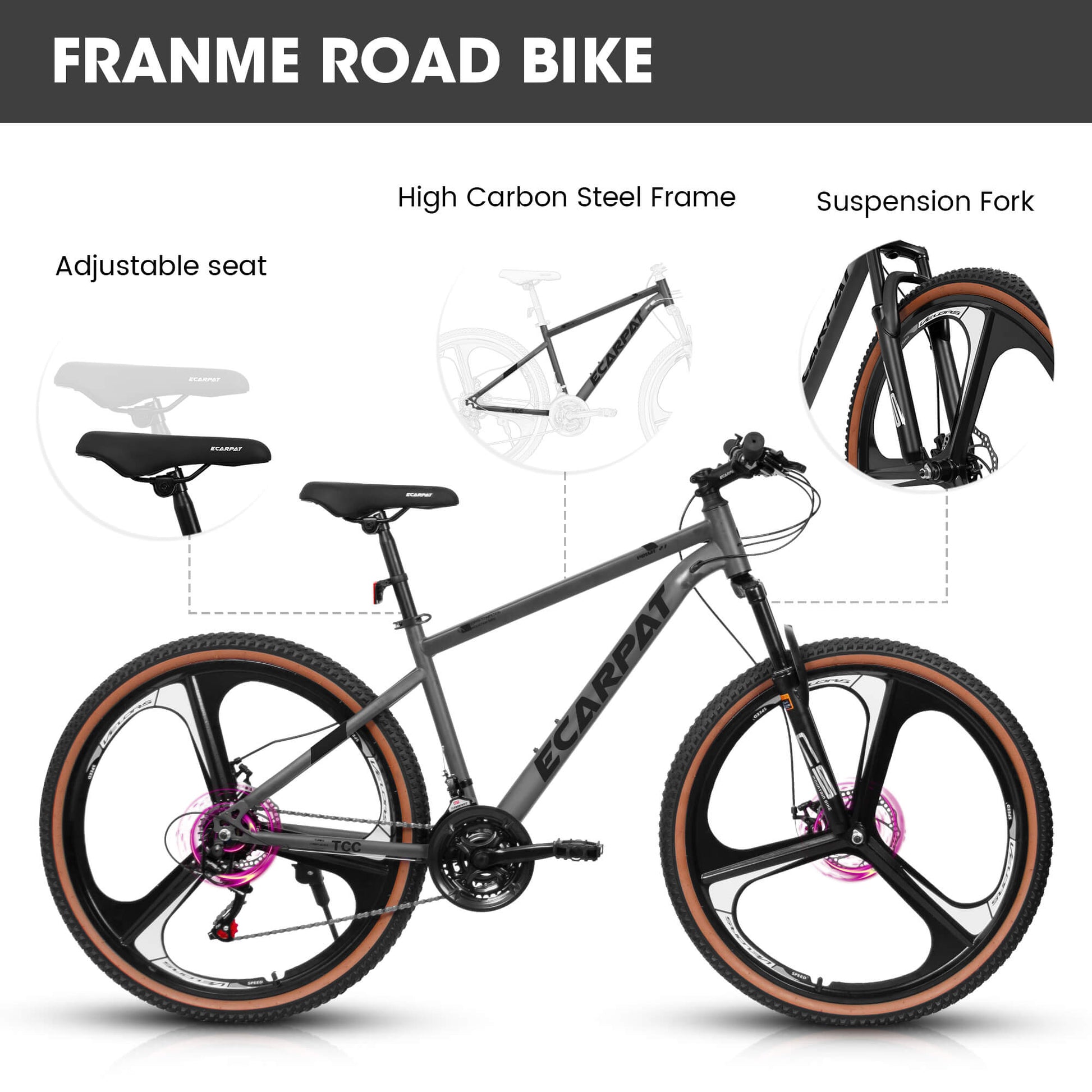 Hycline Ecarpat Cirge MTB bicycle with 27.5-inch wheels, black frame, and mountain bike design, suitable for trail riding.