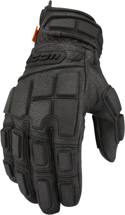 Black ICON Motorhead3 CE Gloves in large size from Bill's Exhausts, featuring protective design and durable material.