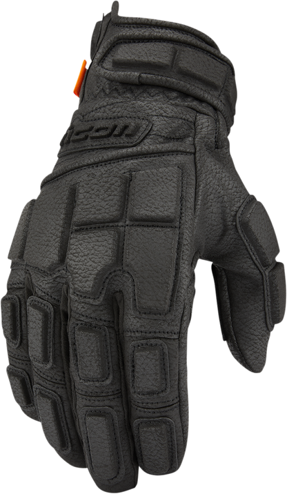 Black ICON Motorhead3 CE gloves in 3XL size, featuring durable protective design and textured grip for motorcycling.