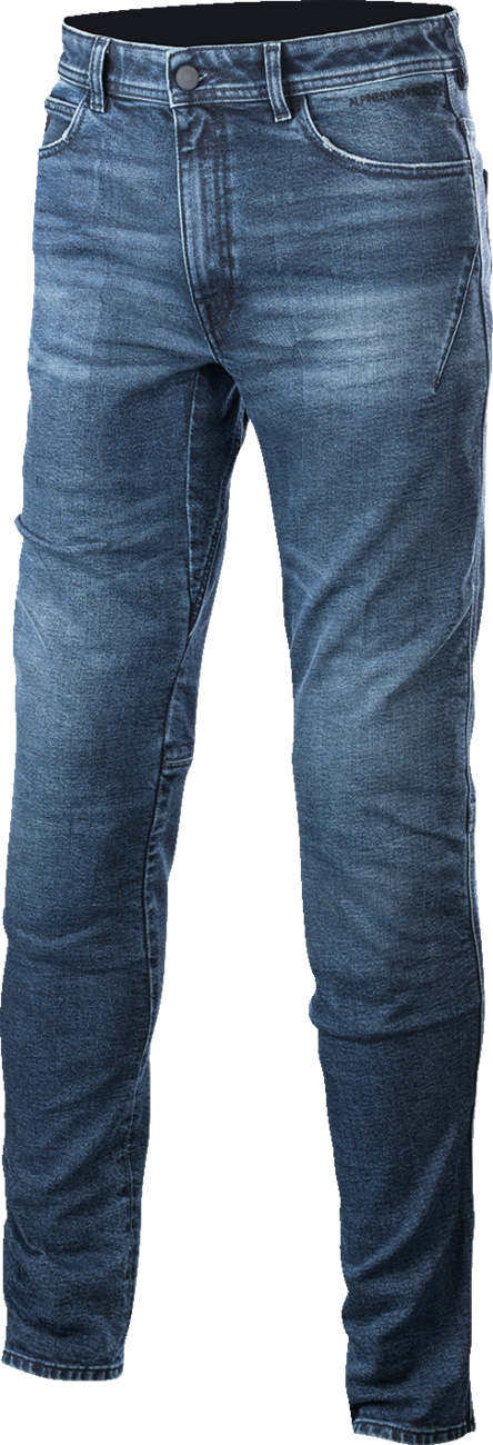 Blue Alpinestars Argon motorcycle pants, US 38/EU 54, with protective features and sporty design.