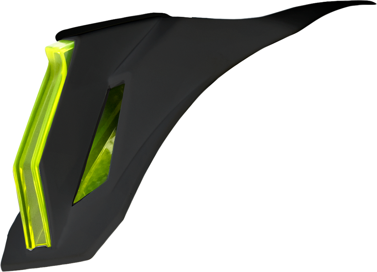Black and green ICON Airform Speedfin helmet parts for motorcycle helmets, featuring aerodynamic design and durable construction.