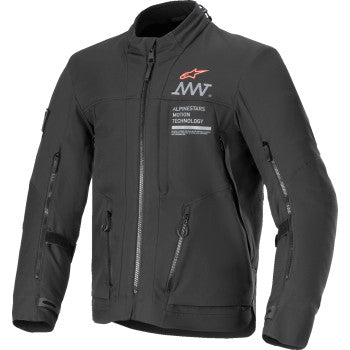Black ALPINESTARS AMT-8 Stretch Drystar XF Jacket in 3XL, showing the front view with detailed fabric and design features.