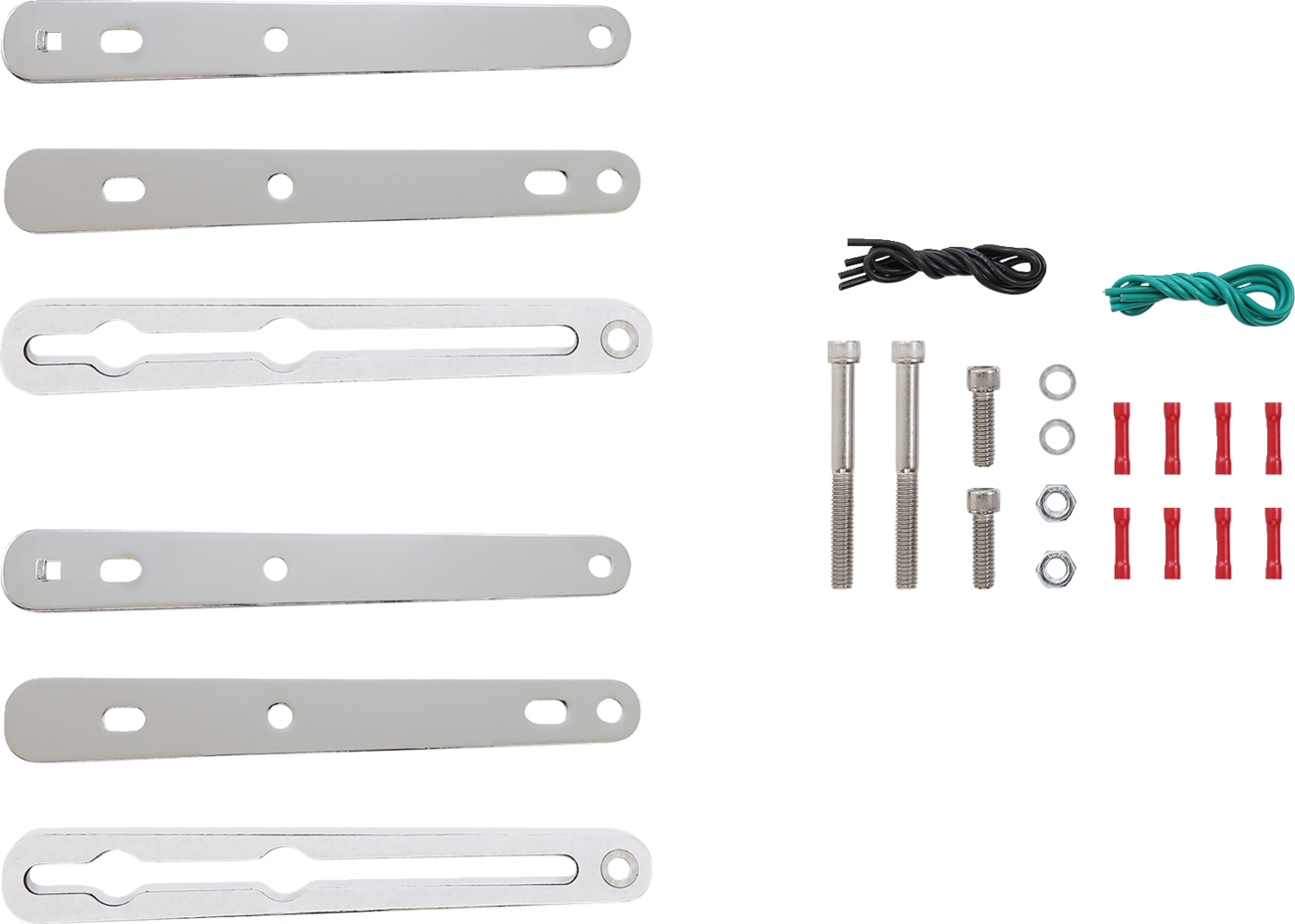Chrome SADDLEMEN Turn Signal Relocation Kit for Harley Sportster, designed for 2020-0349 model, with metal components and wiring.