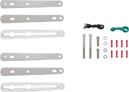 Chrome SADDLEMEN Turn Signal Relocation Kit for Harley Sportster, designed for 2020-0349 model, with metal components and wiring.