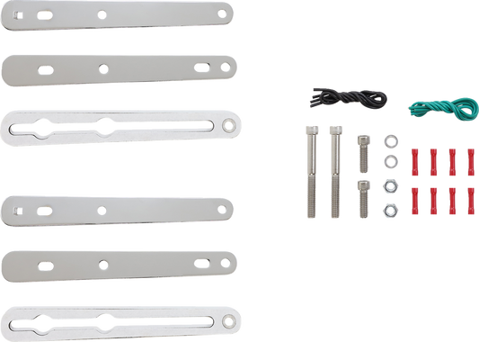 Chrome SADDLEMEN Turn Signal Relocation Kit for Harley Sportster, designed for 2020-0349 model, with metal components and wiring.