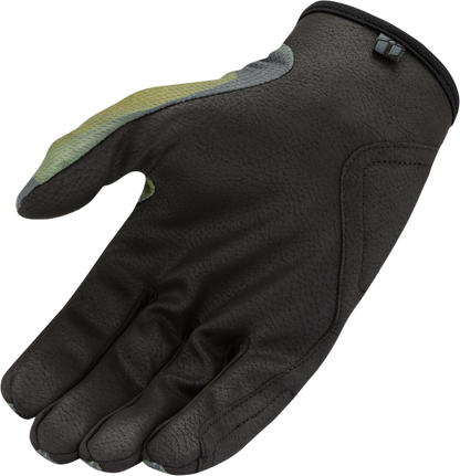 Bill's Exhausts ICON Hooligan™ Battlescar Green Gloves in Medium with rugged design and textured material for motorcycle riding.