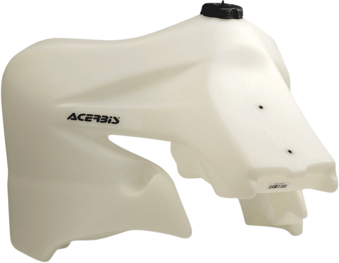 Acerbis natural gas tank for Honda motorcycles, 4.1-gallon capacity, body style, shown in natural finish with mounting details.