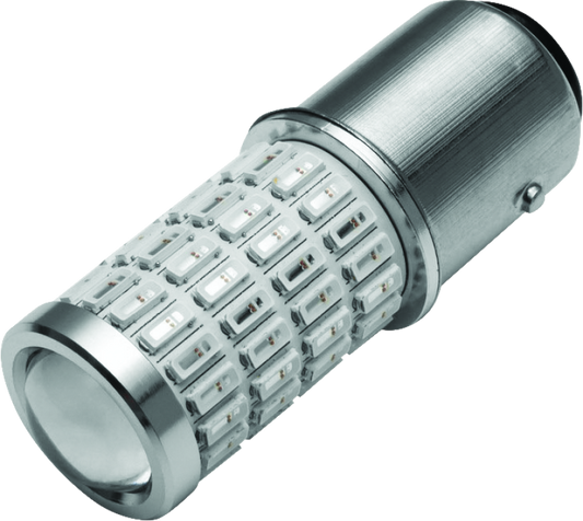 Kuryakyn 1157 Red/Red LED bulb for powersports, dual function replacement with bright red LEDs in a compact design.