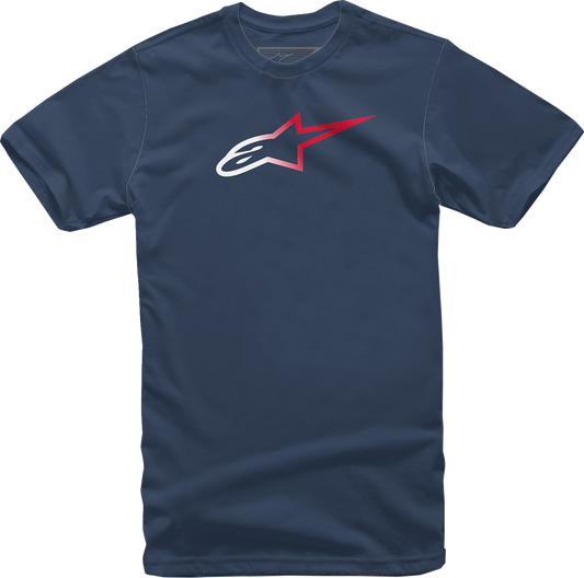 Navy Alpinestars Ageless Fade T-Shirt in large size, featuring a stylish graphic design, made by Bill's Exhausts.