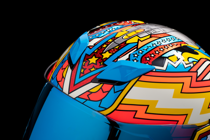 Blue ICON Airflite™ Flyboy helmet in small size with aerodynamic design, featuring clear visor and ventilation vents.